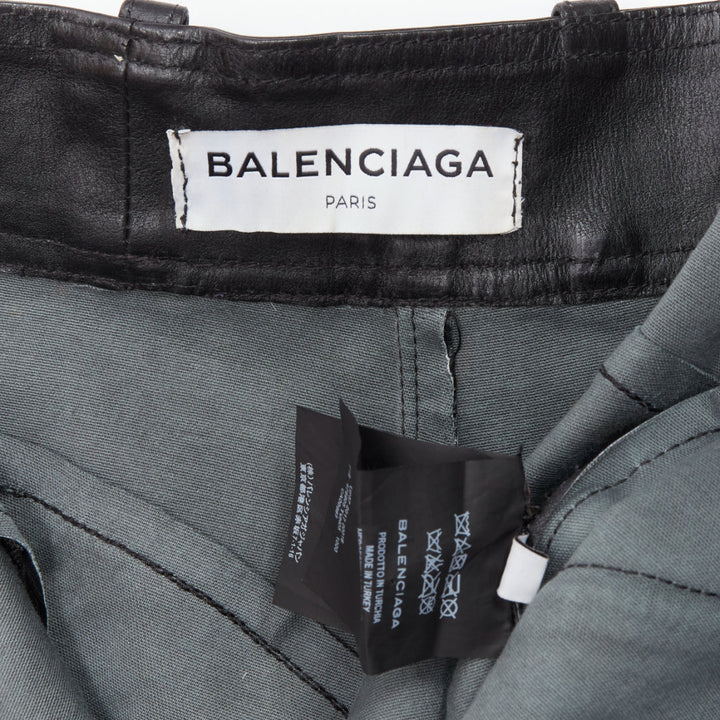BALENCIAGA Demna 2017 logo patch silver zip cropped moto leather pants FR40 L