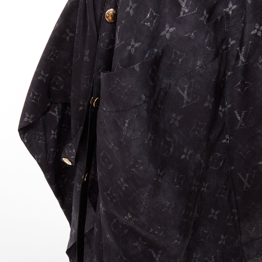 LOUIS VUITTON Monogram Cloud Pocket grey 100% silk flare mini skirt FR34 XS