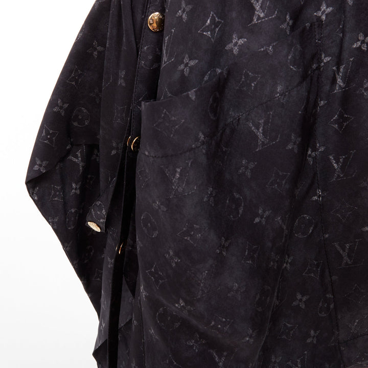 LOUIS VUITTON Monogram Cloud Pocket grey 100% silk flare mini skirt FR34 XS
