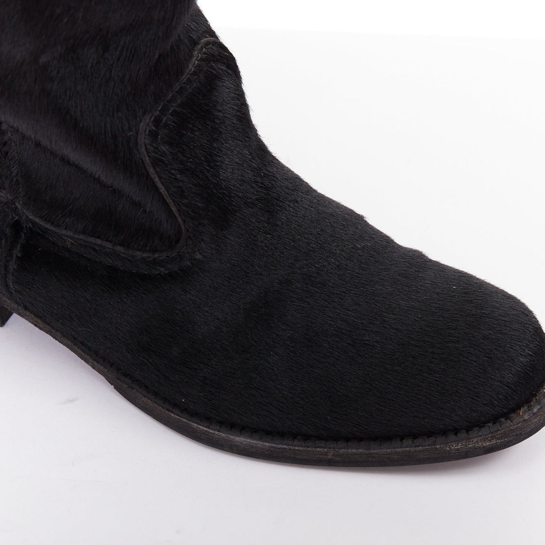 JUNYA WATANABE 2017 black calf hair panelled round toe combat boots S EU37
