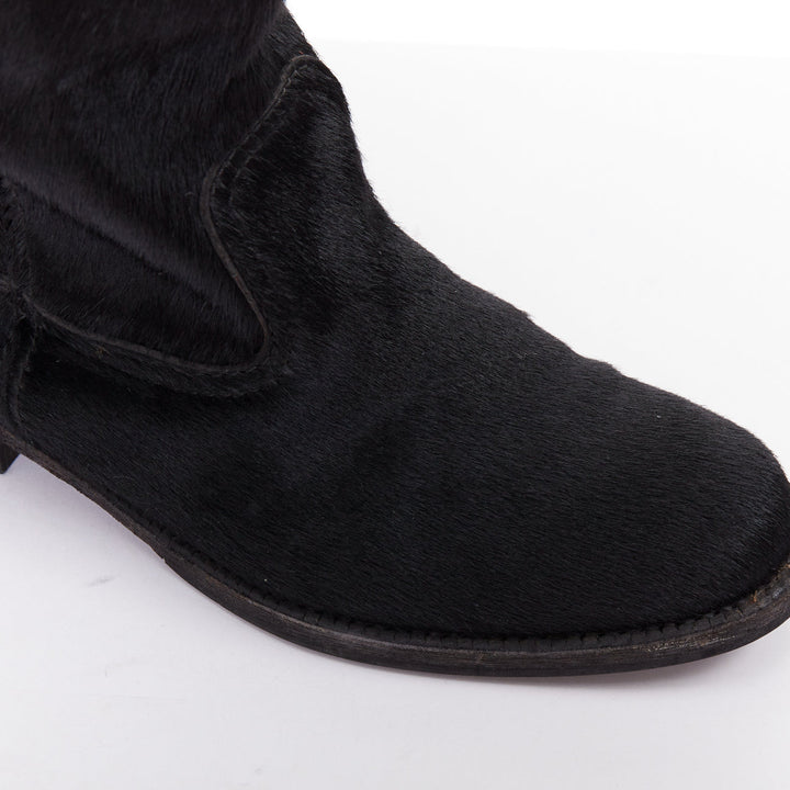 JUNYA WATANABE 2017 black calf hair panelled round toe combat boots S EU37