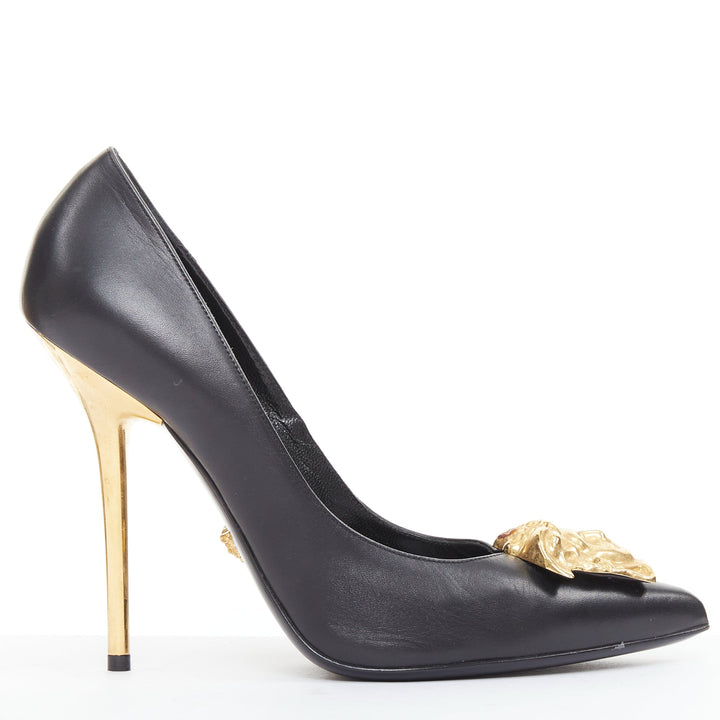 VERSACE Medusa black gold emblem metal heel pump EU38 Lady Gaga
