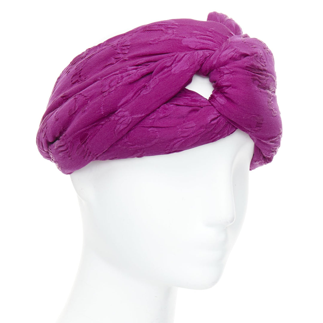 GUCCI Old Hollywood purple silk brocade knot turban headband 57cm M