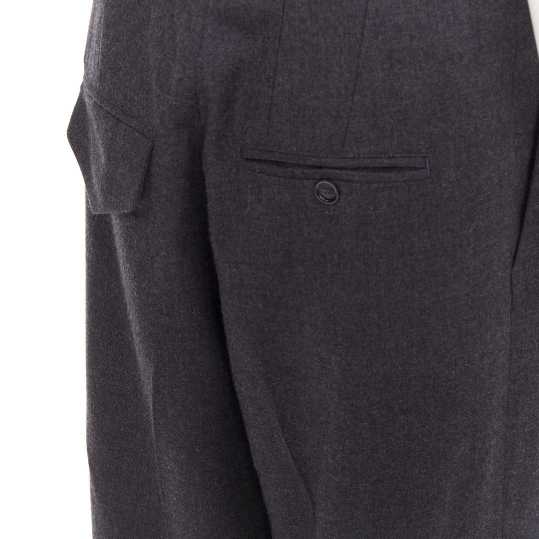 CELINE Phoebe Philo grey wool logo waistband wide leg trousers FR34 XS
