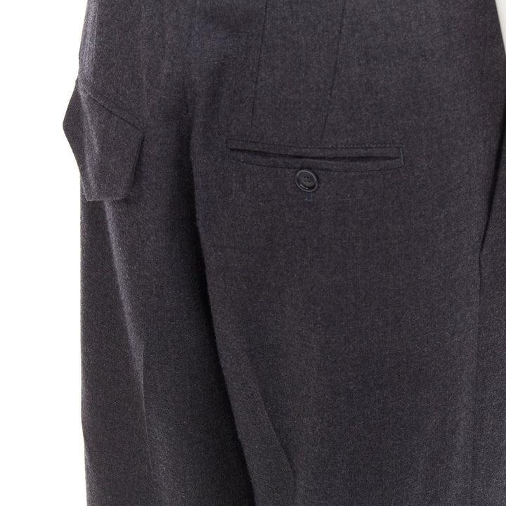 CELINE Phoebe Philo grey wool logo waistband wide leg trousers FR34 XS