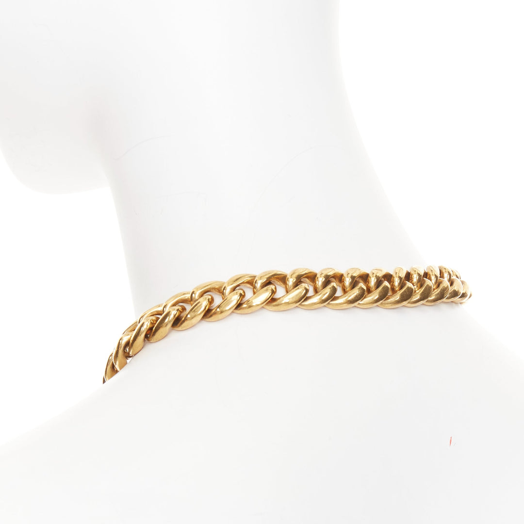 rare CELINE Phoebe Philo gold tone brass chunky curb link clasp choker necklace