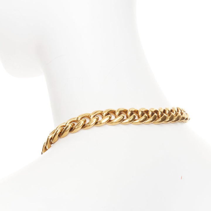 rare CELINE Phoebe Philo gold tone brass chunky curb link clasp choker necklace