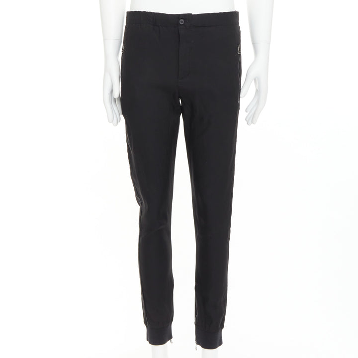 LANVIN black silver zip pocket mid waist tapered jogger pants FR46 S