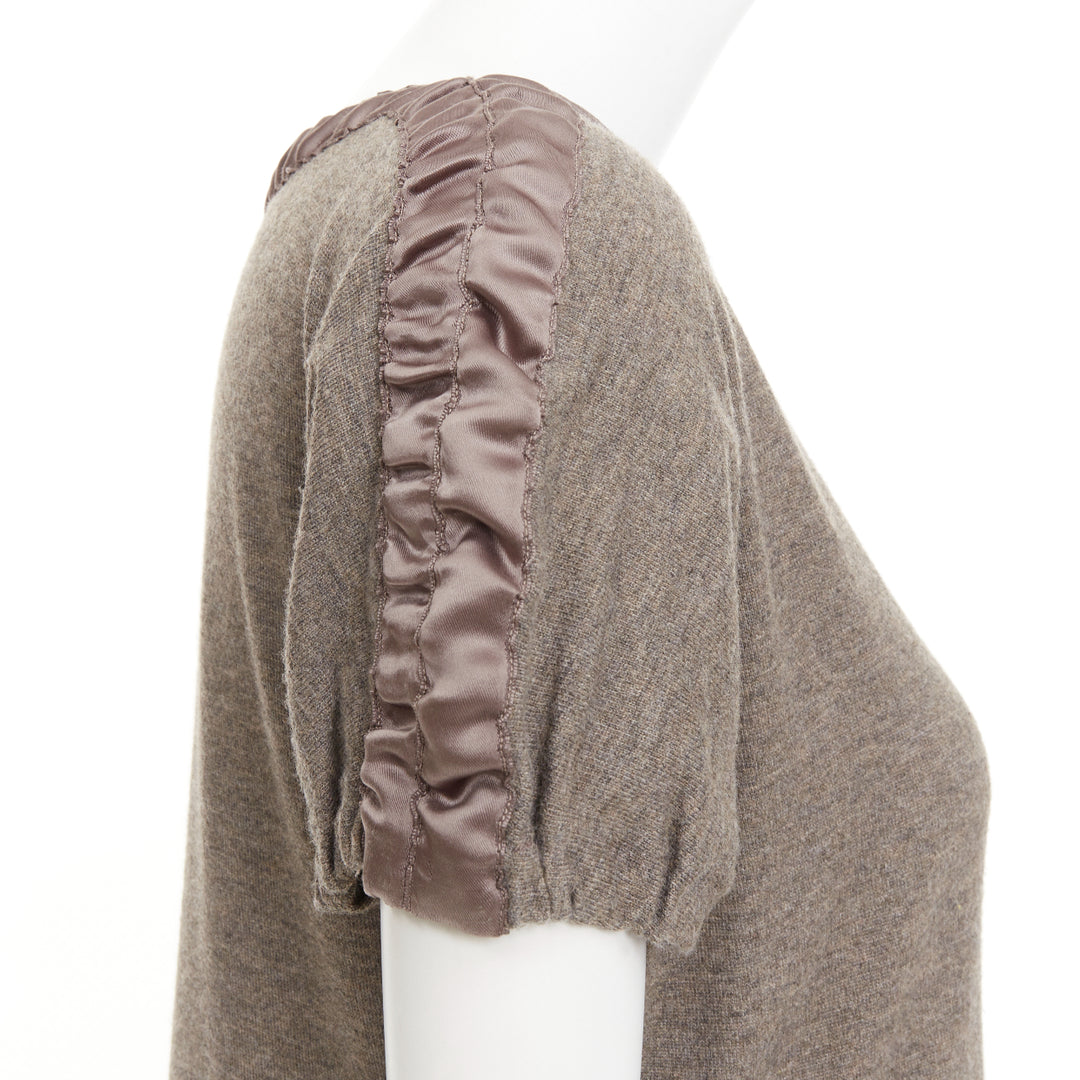 YES SAINT LAURENT Edition 24 Vintage brown ruched satin trim  bateau dress M