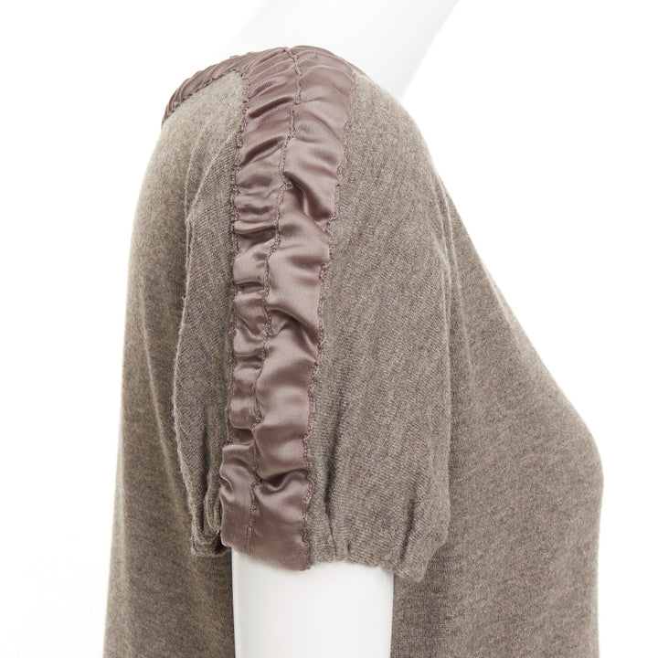 YES SAINT LAURENT Edition 24 Vintage brown ruched satin trim  bateau dress M