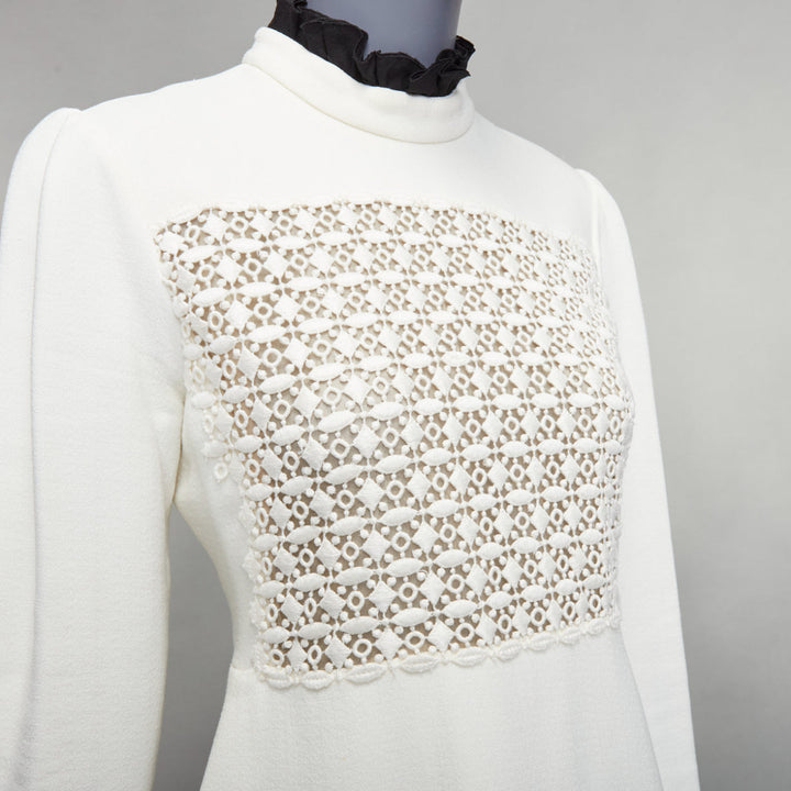 GIAMBATTISTA VALLI cream crepe embroidery ruffle collar dress IT42 M