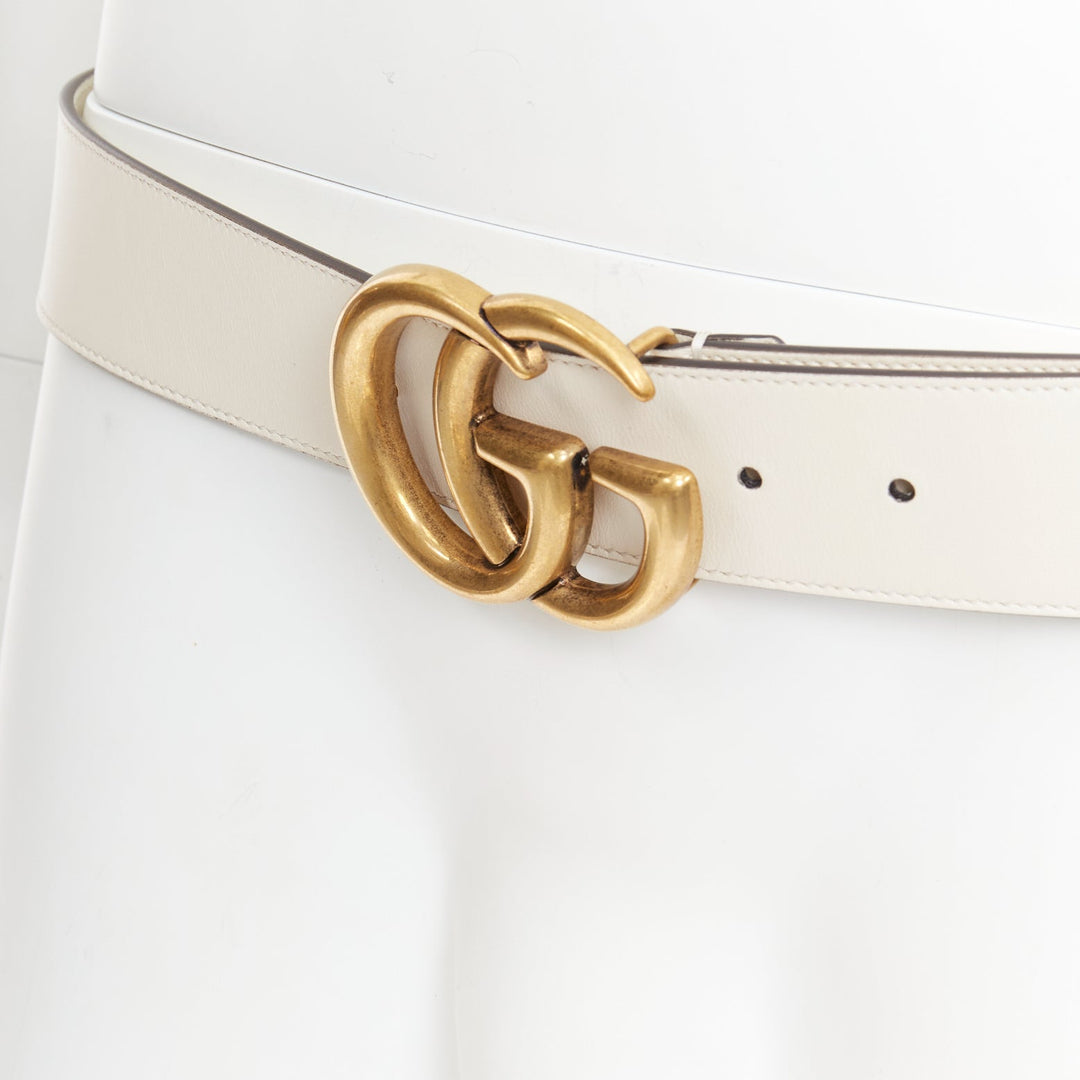 GUCCI Marmont gold GG buckle cream cowhide leather wide belt 95cm