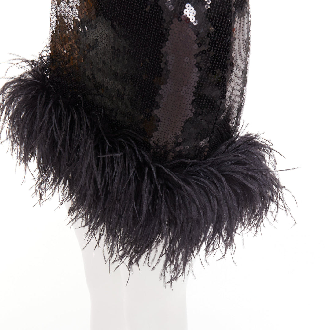 ALEXANDRE VAUTHIER SS2022 Runway black sequin pailette feather hem mini dress