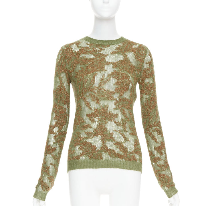 DIOR 2023 Brocart green brown cashmere blend loose knit sweater FR34 XS