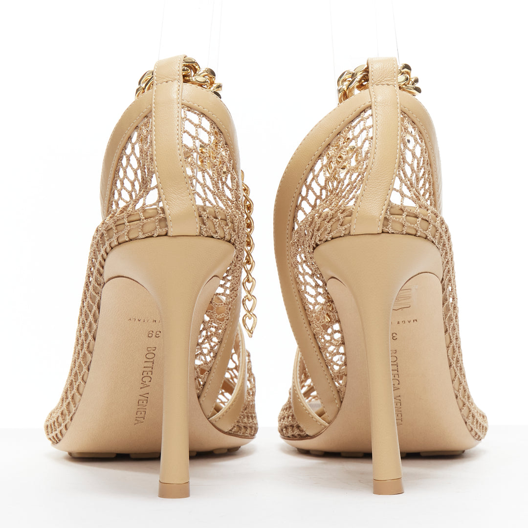 BOTTEGA VENETA Runway Daniel Lee beige fishnet gold chain high heel EU39