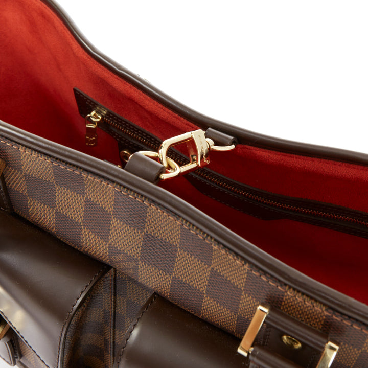 LOUIS VUITTON Manosque GM brown damier ebene canvas pocket satchel tote bag