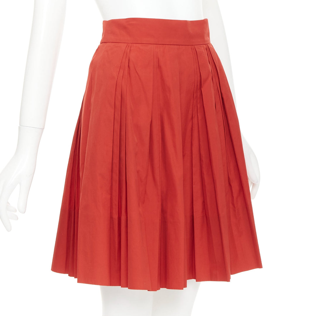 GUCCI 2007 Vintage brick red coton poplin pleated high waist knee skirt IT 38 M