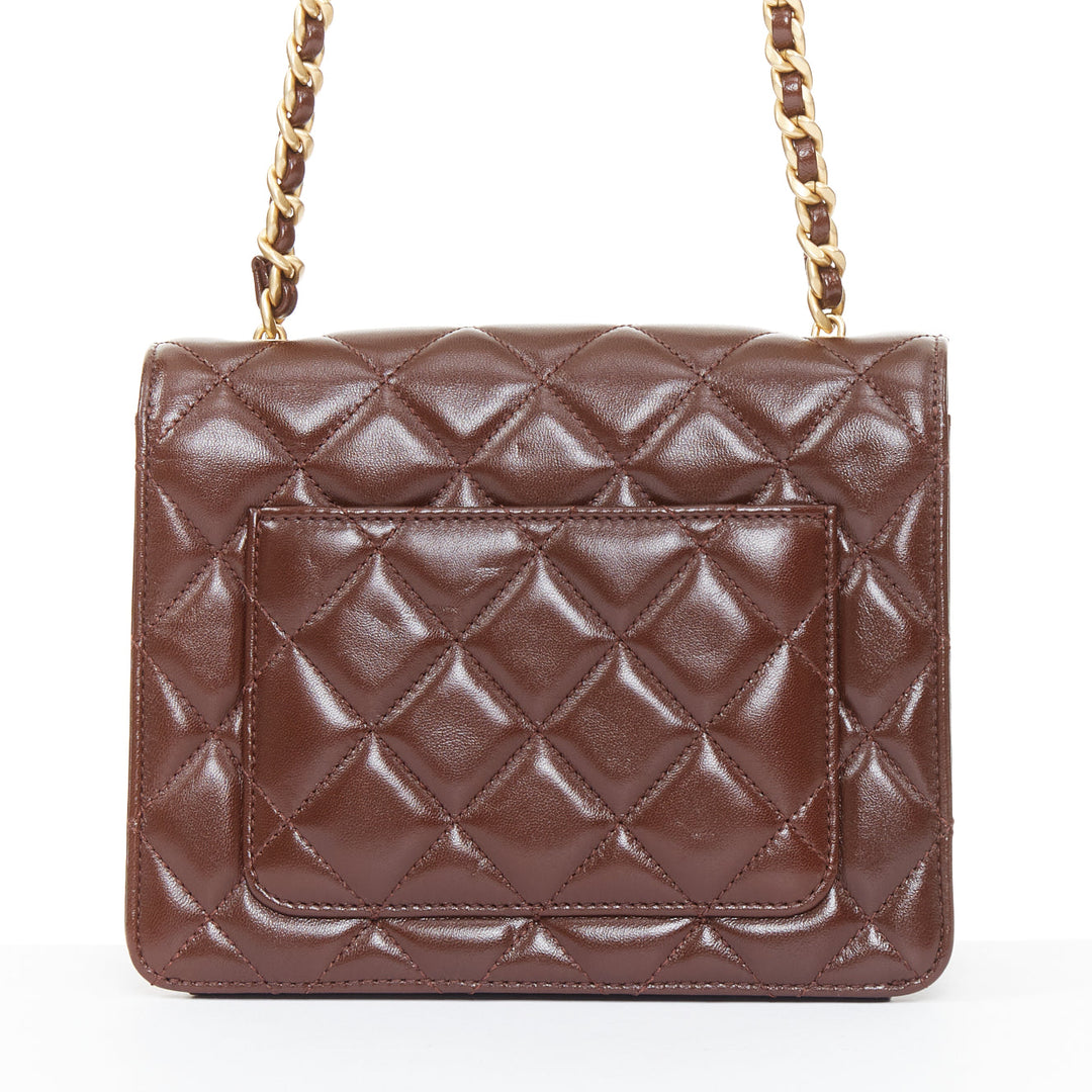CHANEL 2023 burgundy quilted lambskin ornate CC turnlock seasonal mini flap bag