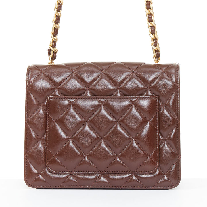 CHANEL 2023 burgundy quilted lambskin ornate CC turnlock seasonal mini flap bag