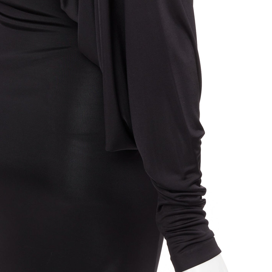 SAINT LAURENT 2023 black viscose jersey ruched one sleeve dress gown FR40 L