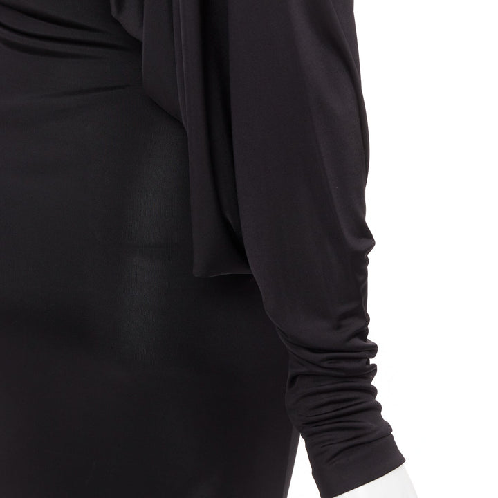 SAINT LAURENT 2023 black viscose jersey ruched one sleeve dress gown FR40 L