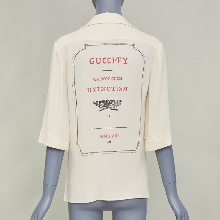 GUCCI 2017 GUCCIFY printed back cream viscose silk short sleeve shirt IT40 S