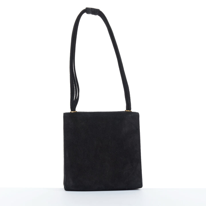 CHANEL 1994 Turnlock Flap Bag black suede triple strap vintage shoulder bag