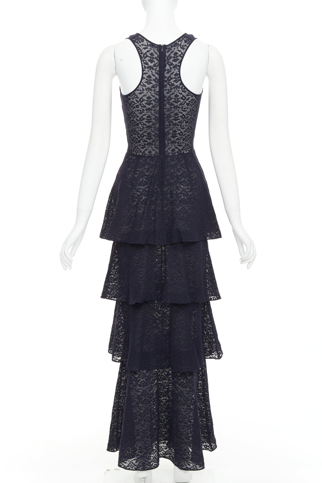 STELLA MCCARTNEY navy sheer floral lace layered tier dress IT40 S