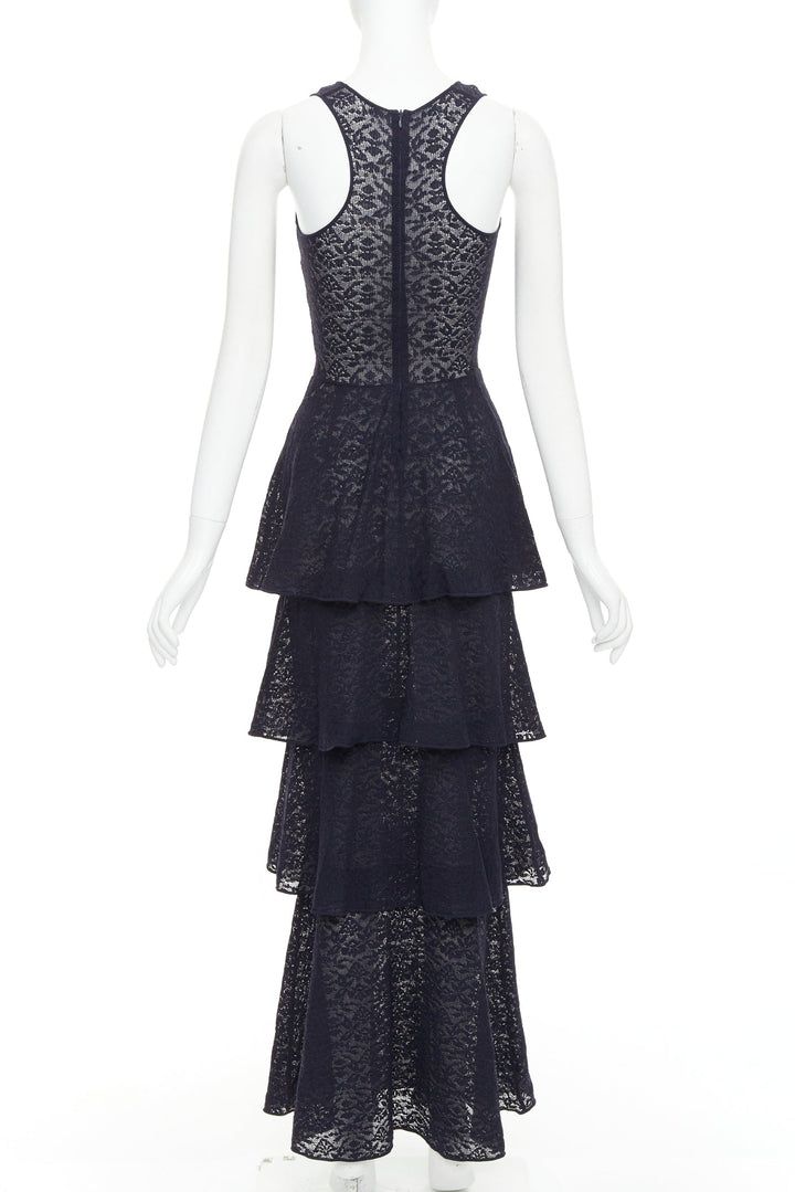 STELLA MCCARTNEY navy sheer floral lace layered tier dress IT40 S