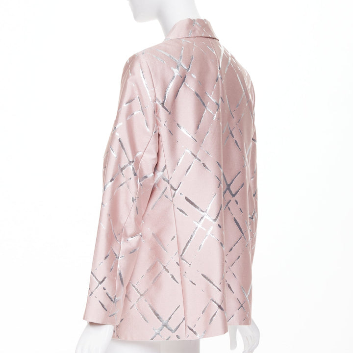 ESCADA pink silver lurex abstract cross hatch single button blazer IT44 L