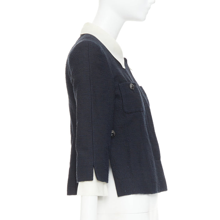 CHANEL 2010 Karl Lagerfeld Runway black cream silk trim collar crop coat FR36 S