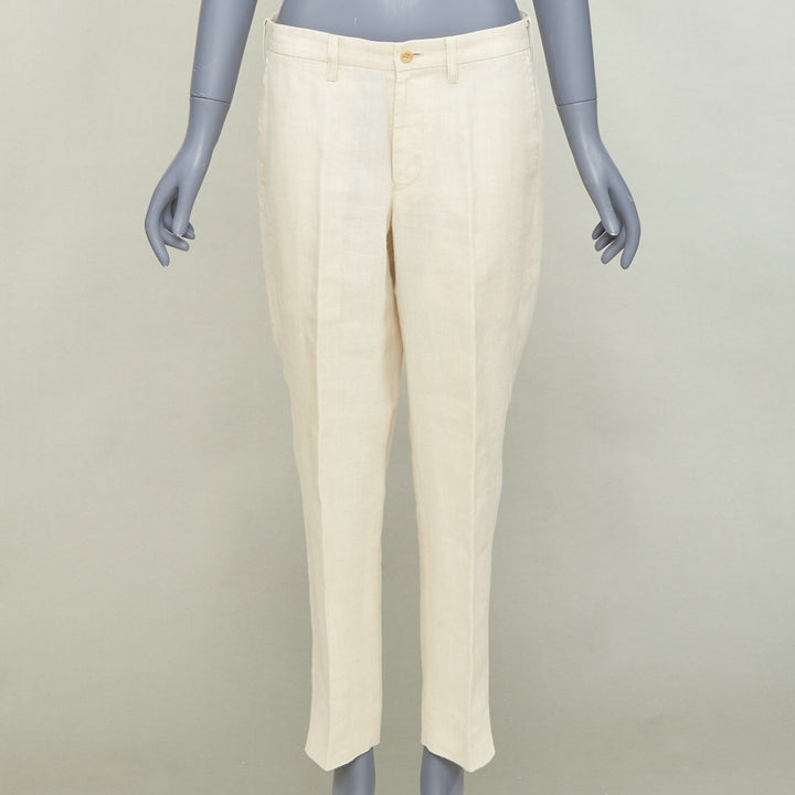 ISSEY MIYAKE MEN ivory  ramie hemp blend front crease tapered cropped pant JP1 S