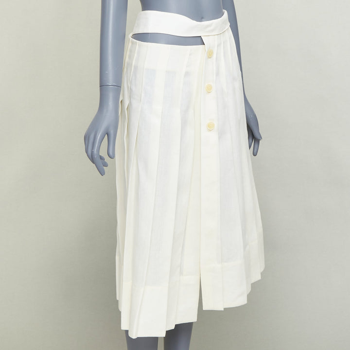 JACQUEMUS L'Amour cream linen asymmetric pleated cut out midi skirt FR38 M