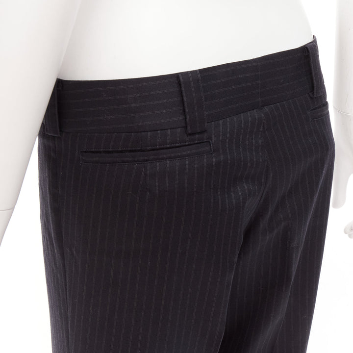 JUNYA WATANABE 2018 black wool blend pinstripe low waist flared trousers pants M
