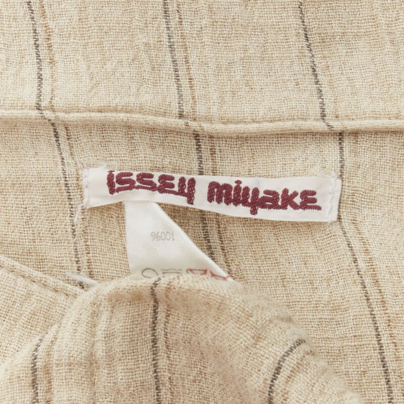 ISSEY MIYAKE 1980's Vintage beige striped linen waterfall ruffle top S Rare