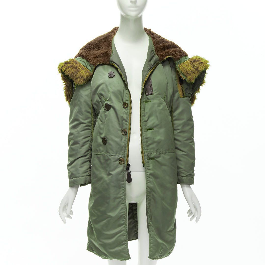 JUNYA WATANABE 2006 brown faux fur hood green padded safari army coat XS