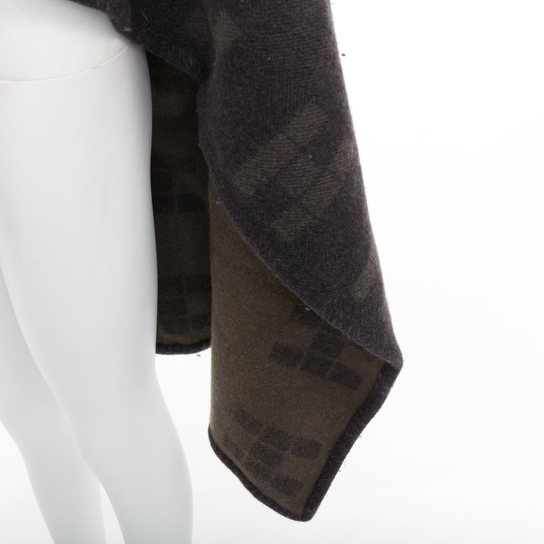 HERMES Vintage dark grey khaki H logo big square throw blanket