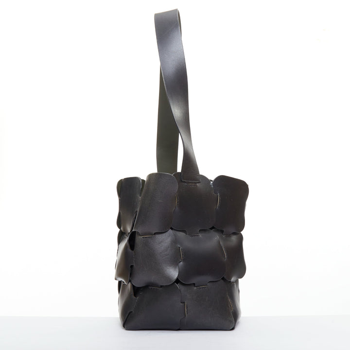 PACO RABANNE Bucket black puzzle leather patch medium shoulder bag