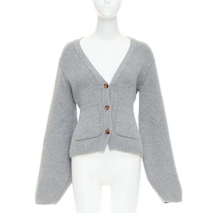KHAITE The Scarlet grey cashmere blend geometric cuff V neck cardigan XS