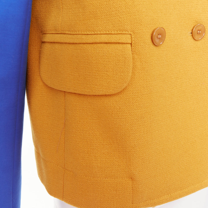 CARVEN 2013 yellow wool blue long sleeve pocketed double breasted jacket FR36 S