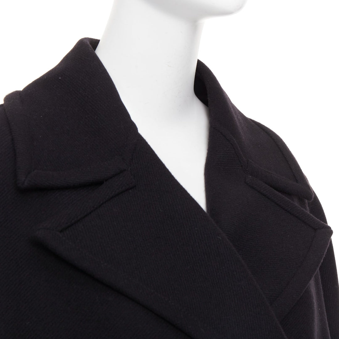 VALENTINO 2021 black wool blend boxy V logo double breasted coat IT40 S