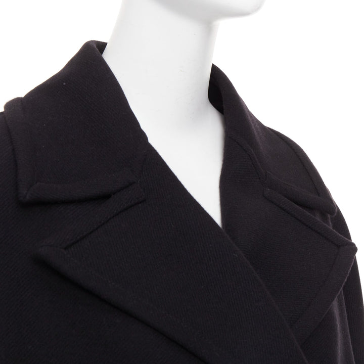 VALENTINO 2021 black wool blend boxy V logo double breasted coat IT40 S