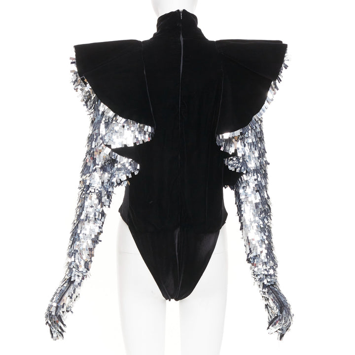 ALEXANDRE VAUTHIER COUTURE AW2022 Runway velvet sequin gloves body top FR38 M