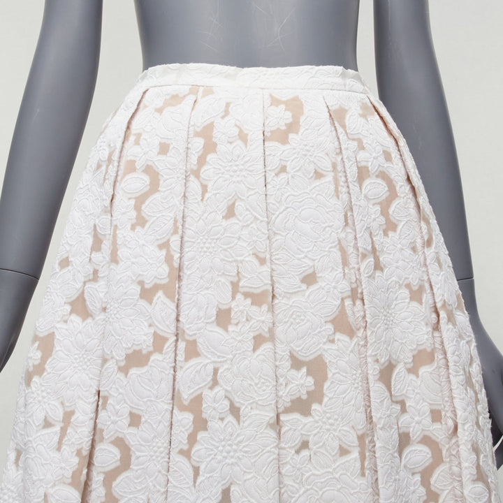 MICHAEL KORS COLLECTION white beige cotton silk floral jacquard skirt US0 XS