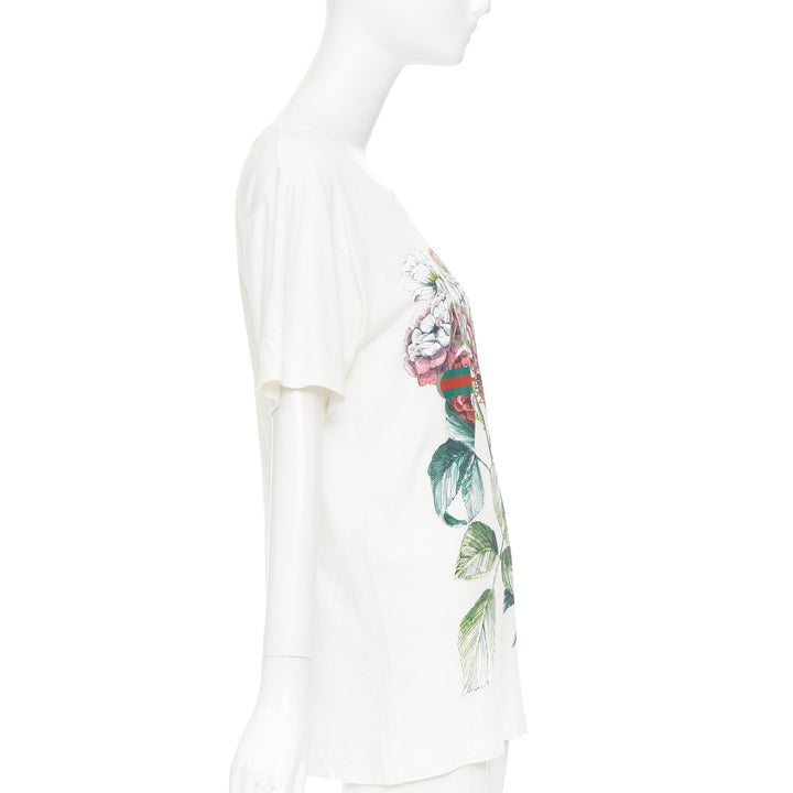 GUCCI Alessandro Michele white floral bloom vintage logo green red web tshirt XS