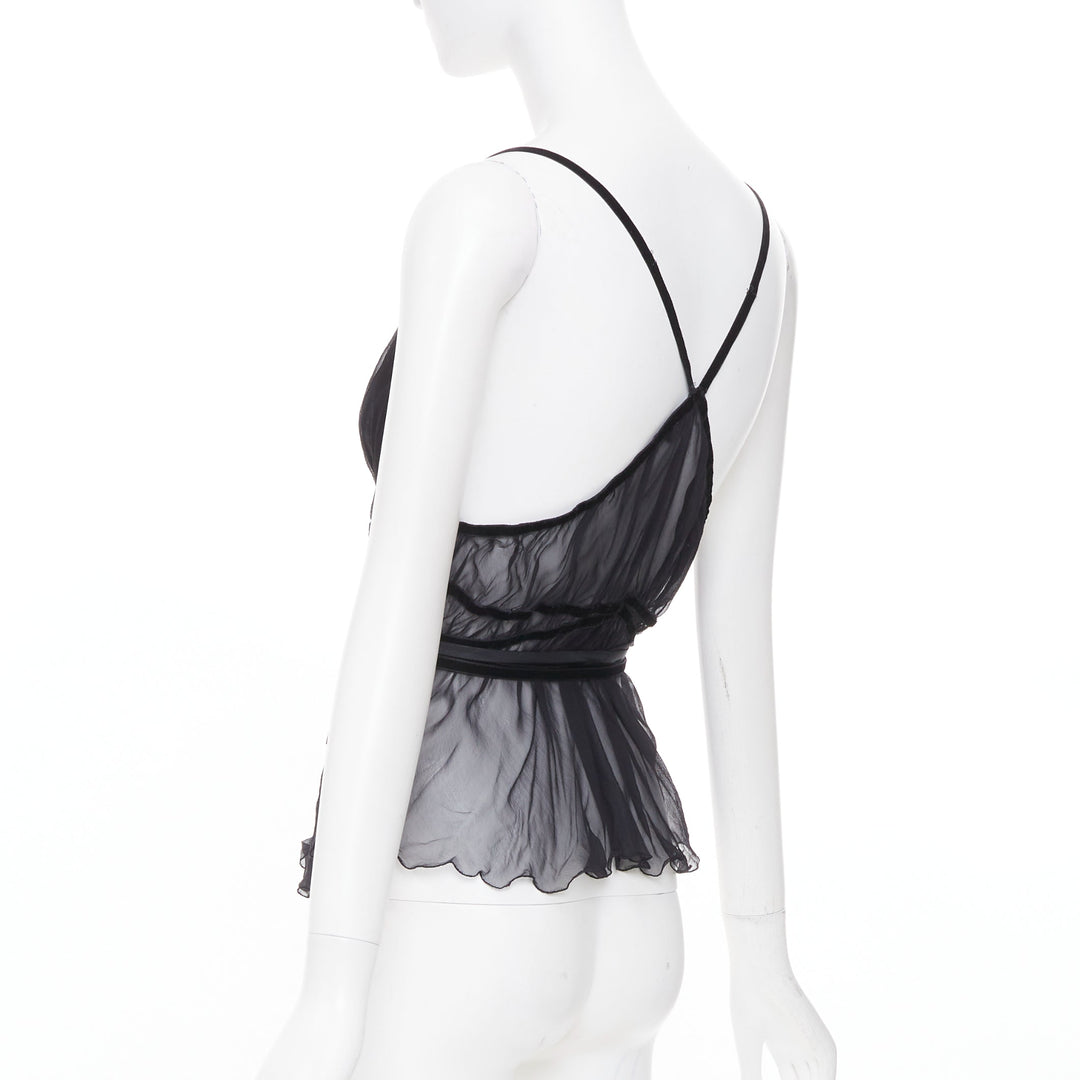 PHILOSOPHY 2014 black sheer silk georgette wrap ruffle peplum camisole IT46 XL