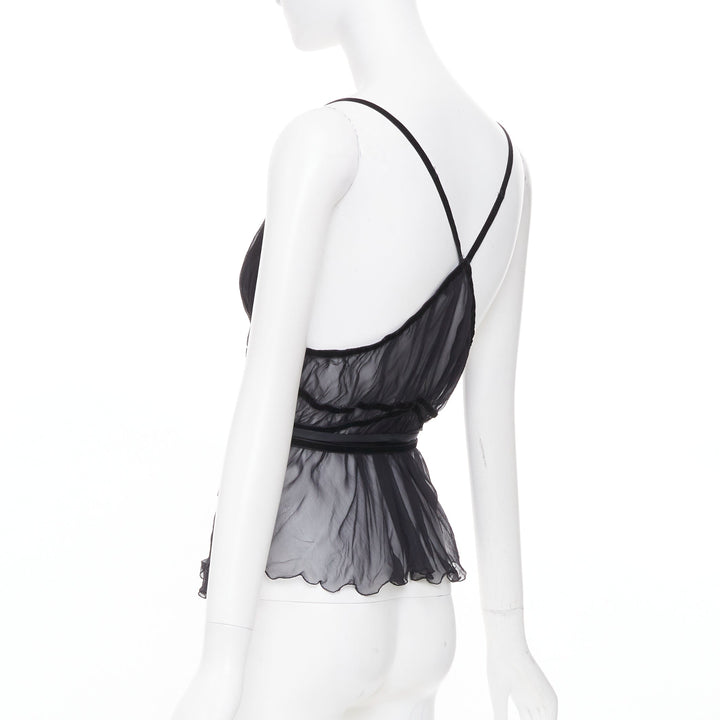 PHILOSOPHY 2014 black sheer silk georgette wrap ruffle peplum camisole IT46 XL
