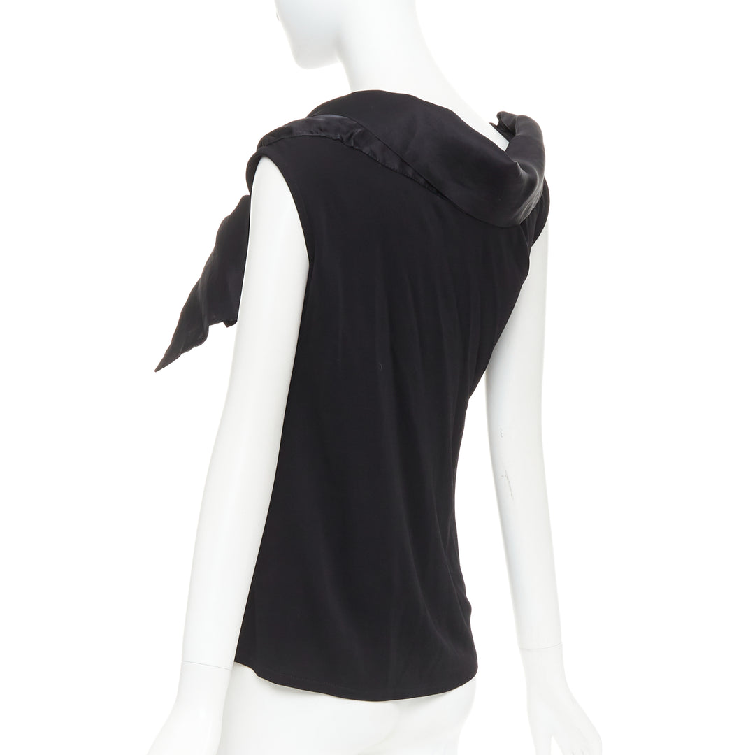 CAROLINA HERRERA black viscose silk bow asymmetric vest top S