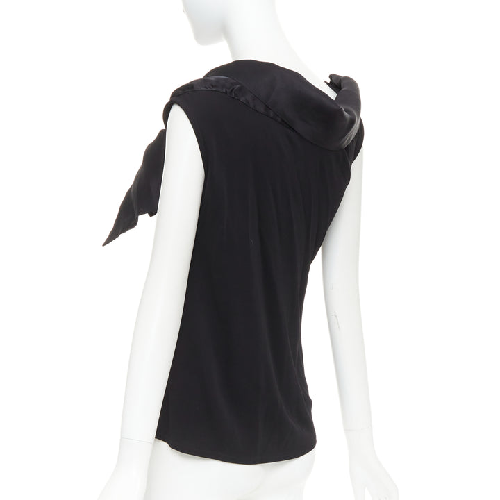CAROLINA HERRERA black viscose silk bow asymmetric vest top S