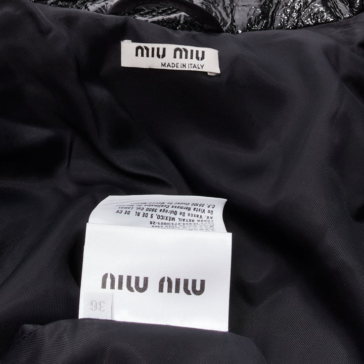 MIU MIU Runway black vinyl high collar puff sleeve belted bomber coat IT36 S